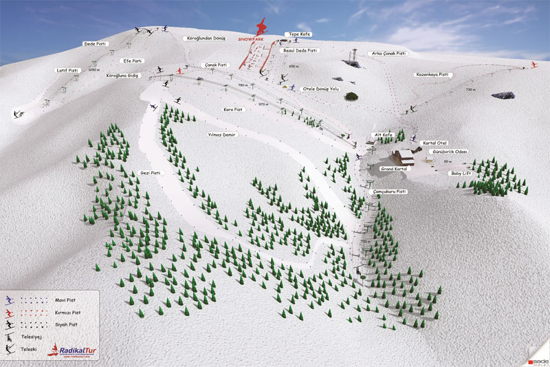 План-схема трасс горнолыжного центра Карталкая